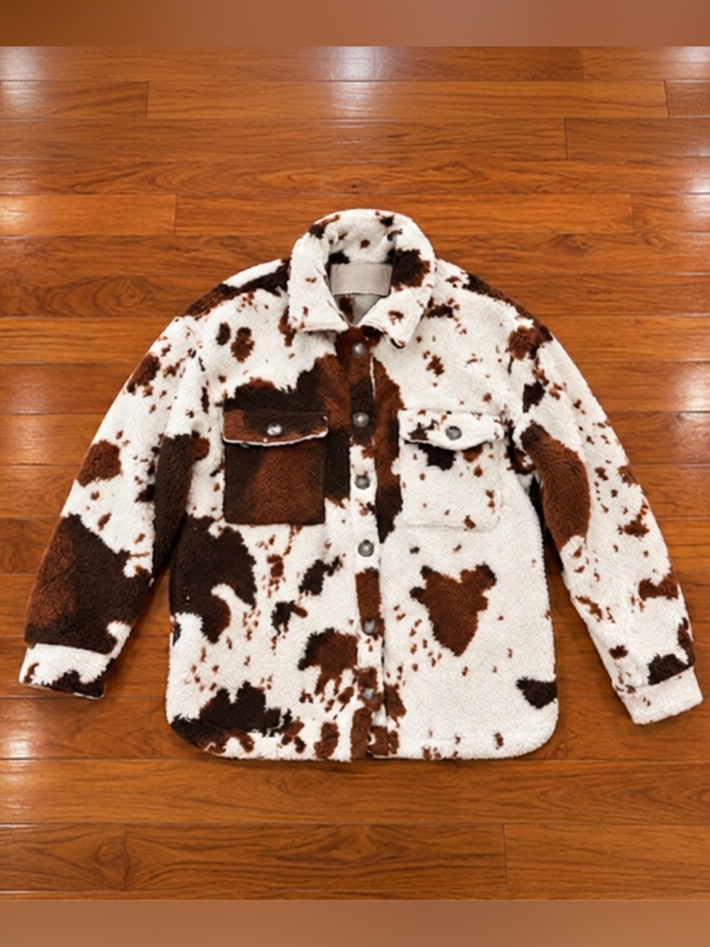 Cow Animal Print Teddy Jacket S
